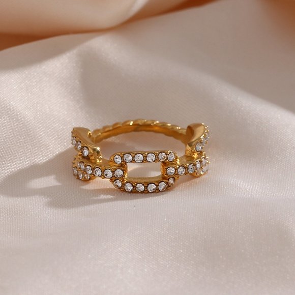 Chain Link Zircon 18K Gold Plated‎ Stainless Steel Ring - Picture 3 of 12